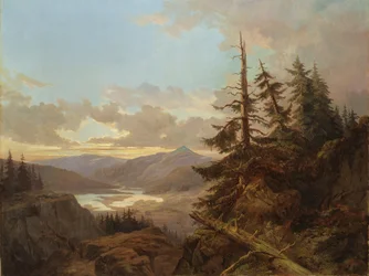 早朝の光に照らされたノルウェーの風景、1863